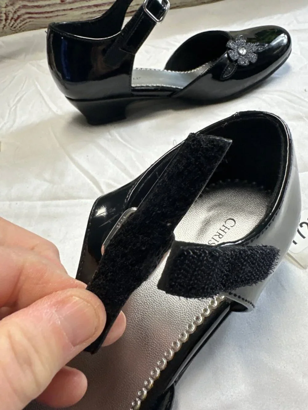 christie & jill 4m girls heaven nwot mary jane black dress shoes velcro strap l